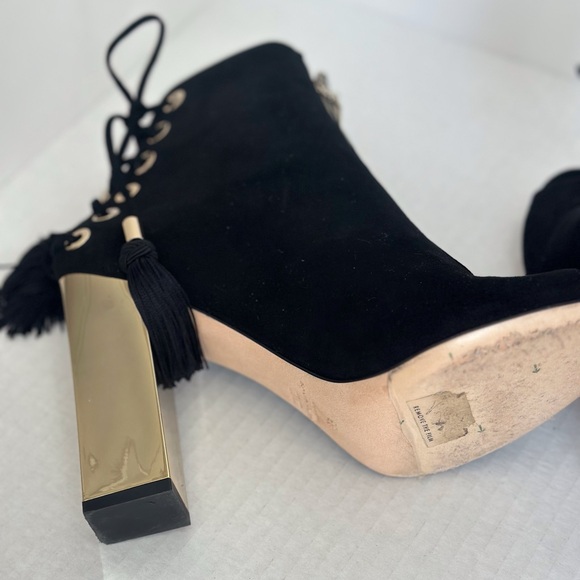 Elisabetta Franke (Made in Italy) Black Suede Lace-up Bootie with Gold Heel - Picture 5 of 6